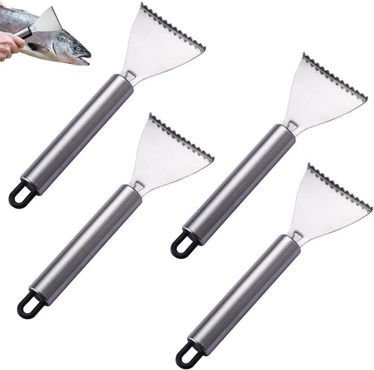 4 Pack Fish Scaler Scale Remover Stainless Steel Rake Teeth Scraping Tool Descaler Knives Scales Cleaning Descaling Scraper for Bream Salmon Fishes Seafood Market Kitchen