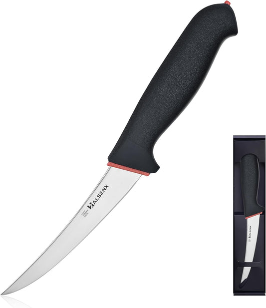 Professional 6 Inch Stiff Boning Knife - Non-Slip SoftGrip Handle Meat Knife for Deboning, Filleting