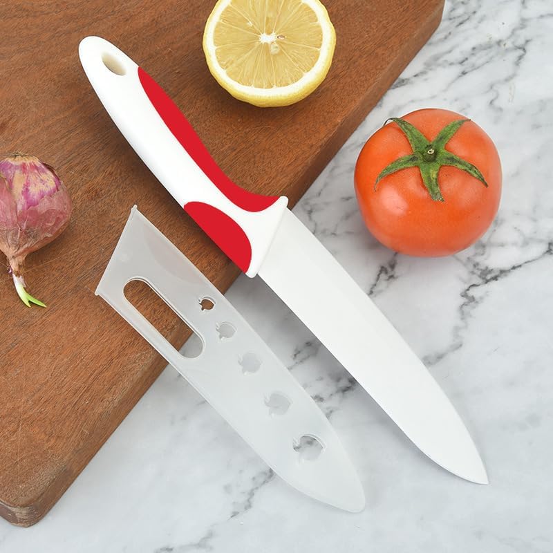 Zhiyun Professional Ceramic Kitchen Knife 6 Inch, Kitchen knife, 6” Chef knife with Sheaths Covers, Sharp Blade and Ergonomic Handle, Suitable for Chopping Meat Vegetables Fruit and bread.(Red)