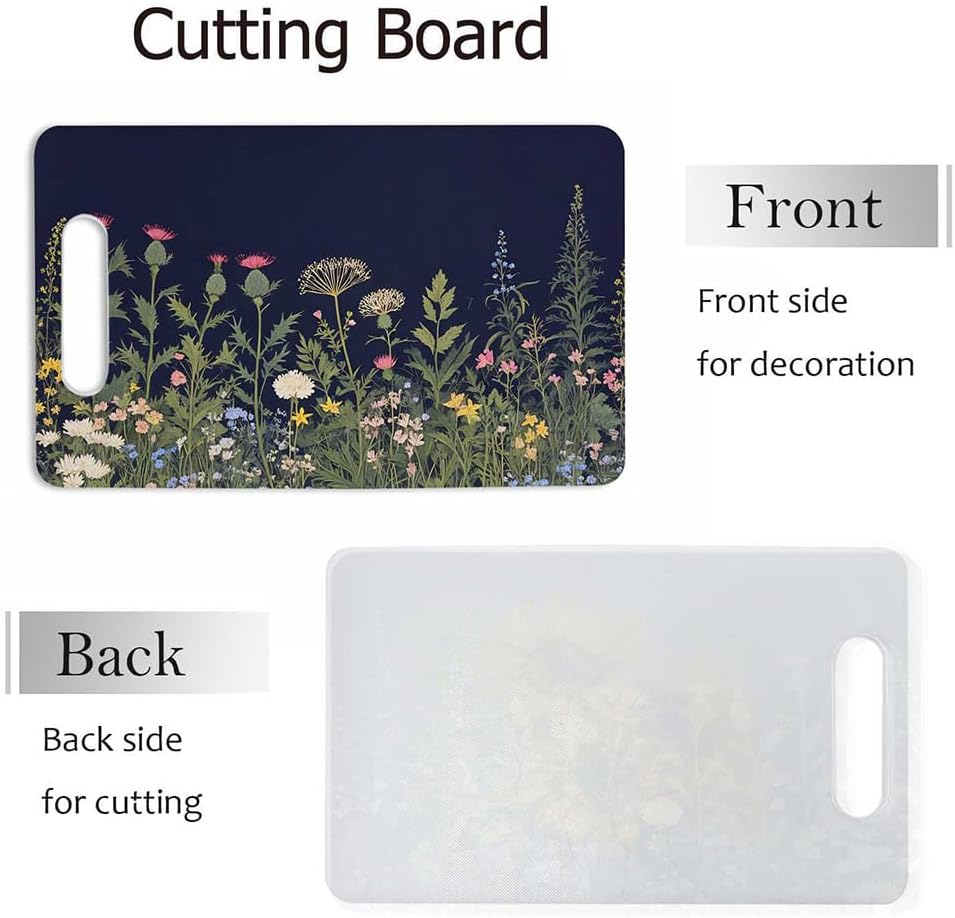 Coffee Set Cutting Board with Handles Coffee Maker Muffin Cup Flower Hot Drink Love Cutting Boards Plastic Safe Chopping Board for Kitchen 16" x 10" x 0.24"