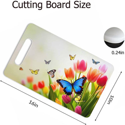 Coffee Set Cutting Board with Handles Coffee Maker Muffin Cup Flower Hot Drink Love Cutting Boards Plastic Safe Chopping Board for Kitchen 16" x 10" x 0.24"
