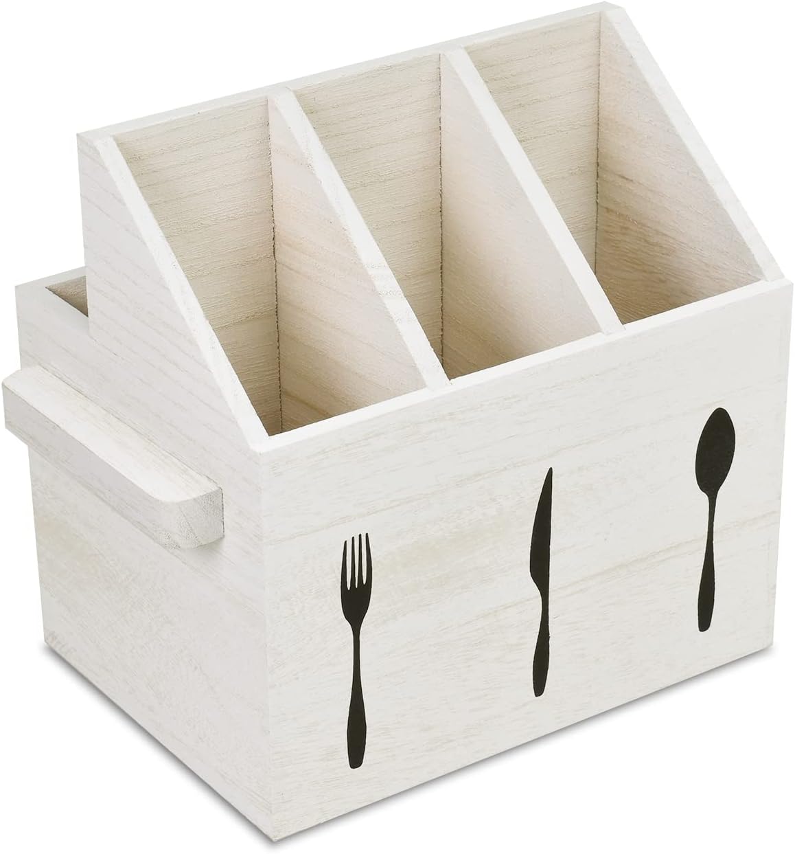 Ikee Design Wooden Utensil Caddy with Handles, Silverware Caddy, Silverware Holder for Countertop,Party,Camping and Kitchen, Organizer, Picnic Cutlery Holders, Black Color