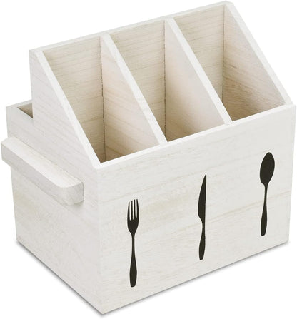 Ikee Design Wooden Utensil Caddy with Handles, Silverware Caddy, Silverware Holder for Countertop,Party,Camping and Kitchen, Organizer, Picnic Cutlery Holders, Black Color