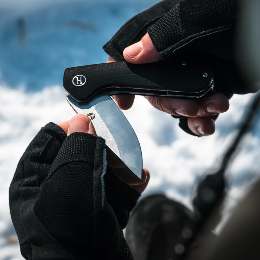 Holtzman's Gorilla Survival Peasant Folding Knife with G10 Tactical Handle, D2 Steel Blade, Gift Box Set (Black+Blue) - Great for Everyday Carry