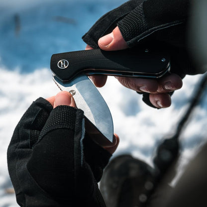Holtzman's Gorilla Survival Peasant Folding Knife with G10 Tactical Handle, D2 Steel Blade, Gift Box Set (Black+Blue) - Great for Everyday Carry