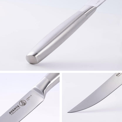 Messermeister Avanta Forged 5” Fine Edge Steak Knife Set - German X50 Stainless Steel - Rust Resistant & Easy to Maintain - Includes 4 Steak Knives