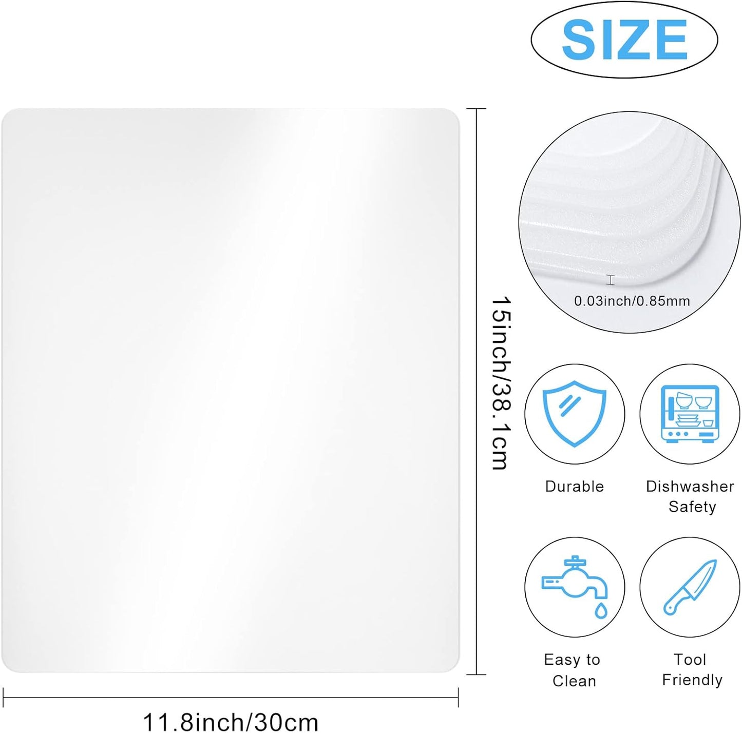 Roshtia 30 Pcs Plastic Cutting Board for Kitchen 15 x 12 in Flexible Frosted Cutting Mats Clear Plastic Placemats Dishwasher Safe Non Porous Chopping Board Non Slip Clear Placemats Table Mats