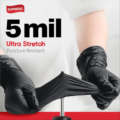 Supmedic Disposable Nitrile Gloves, 5Mil Chemical Resistant Powder-Free Latex-Free Glove Exam Cook Tattoo, Black Blue 100Pcs