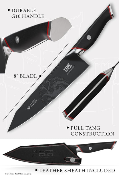 Dalstrong 8 inch Chef Knife- Game of Thrones™ Knife - House Lannister™ Edition - German Premium Steel Full Tang - Professional G10 Handle - Collection Item Toughbuilt Utility Knife- Leather Sheath