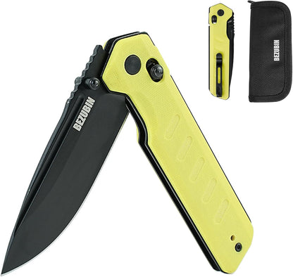 Folding Pocket Knife 3.25" VG10 Blade EDC Folding Knife with Safety Axis Lock Black G10 Handle Hunting Camping Knife with Thumb Stud Opener