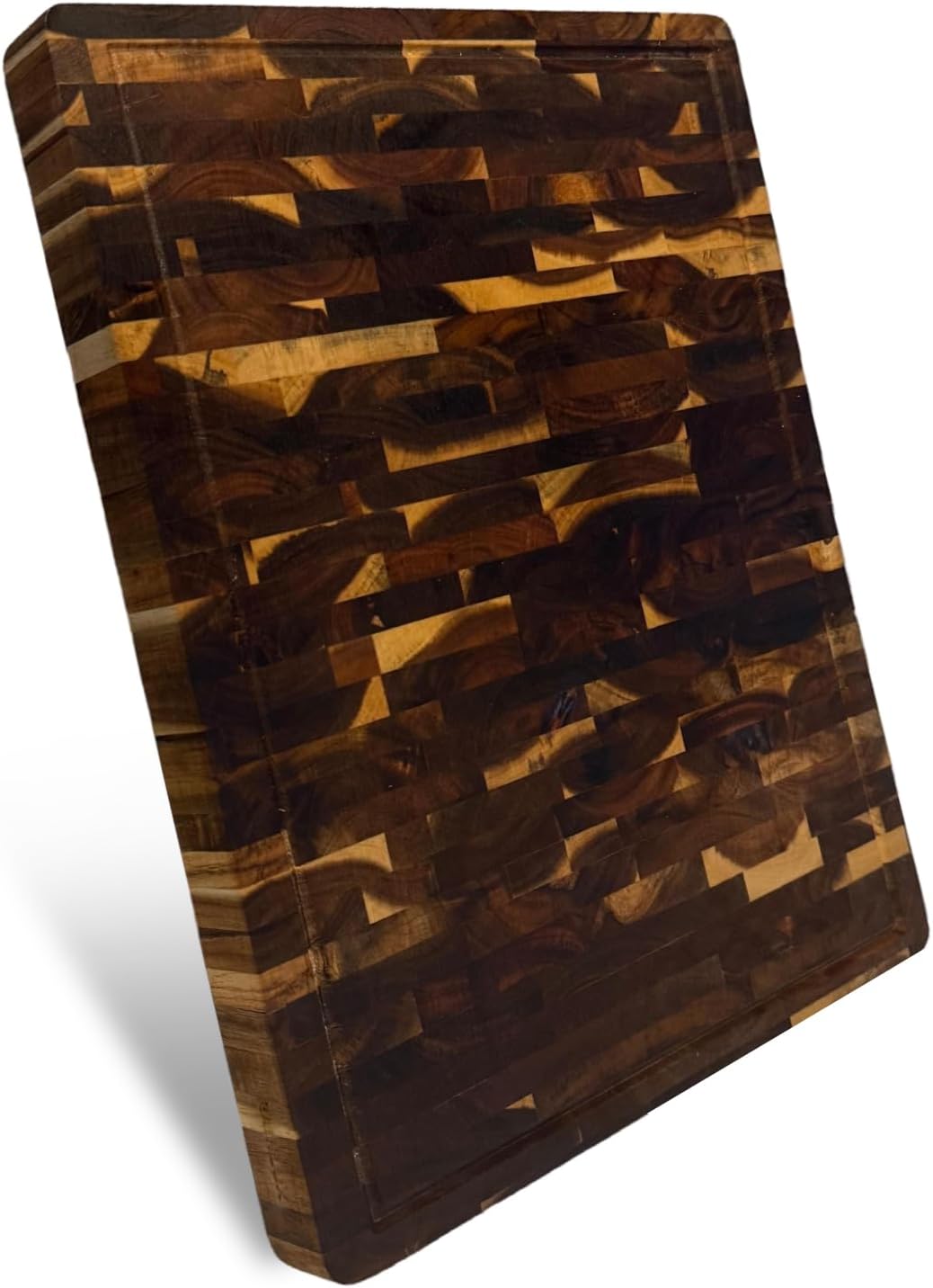 Walnut Wood Cutting Board for Kitchen, End Grain Chopping Board with Juice Groove, Heavy Duty Checkered Board for Cheese and Vegetables, Non-slip Feet, 14" × 11" × 1.5"