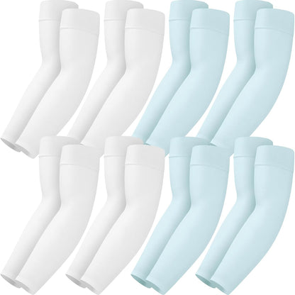 Mochabao 8 Pairs Soft Arm Sleeves, UV Sun Protection Cooling Compression Arm Covers for Outdoor Work, Sports, Men & Women
