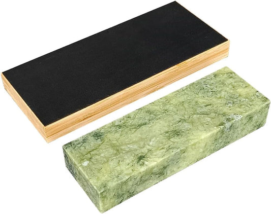 Leather Strop 7.8" with Knife Sharpening Stone 7",10000 Grit Whetstone, Final Fine Polishing stone, Natural Honing Oilstone for Knives Tools, Knife Sharpener (light green with leather strop)