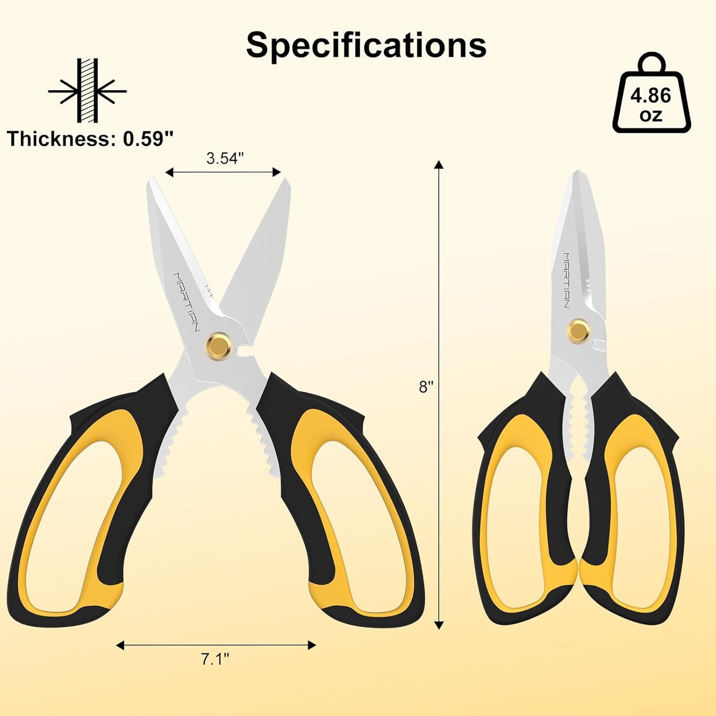 8” Heavy Duty Cultery Scissors- Japanese Stainless Steel All Purpose Scissors,Sharp Kitchen Scissors for Meat Cutting