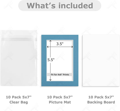 Golden State Art, Pack of 10 Mix Pre-Cut 5x7 Picture Mat for 4x6 Photo with White Core Bevel Cut Mattes Sets. Includes 10 High Premier Acid Free Bevel Cut Matts & 10 Backing Board & 10 Clear Bags