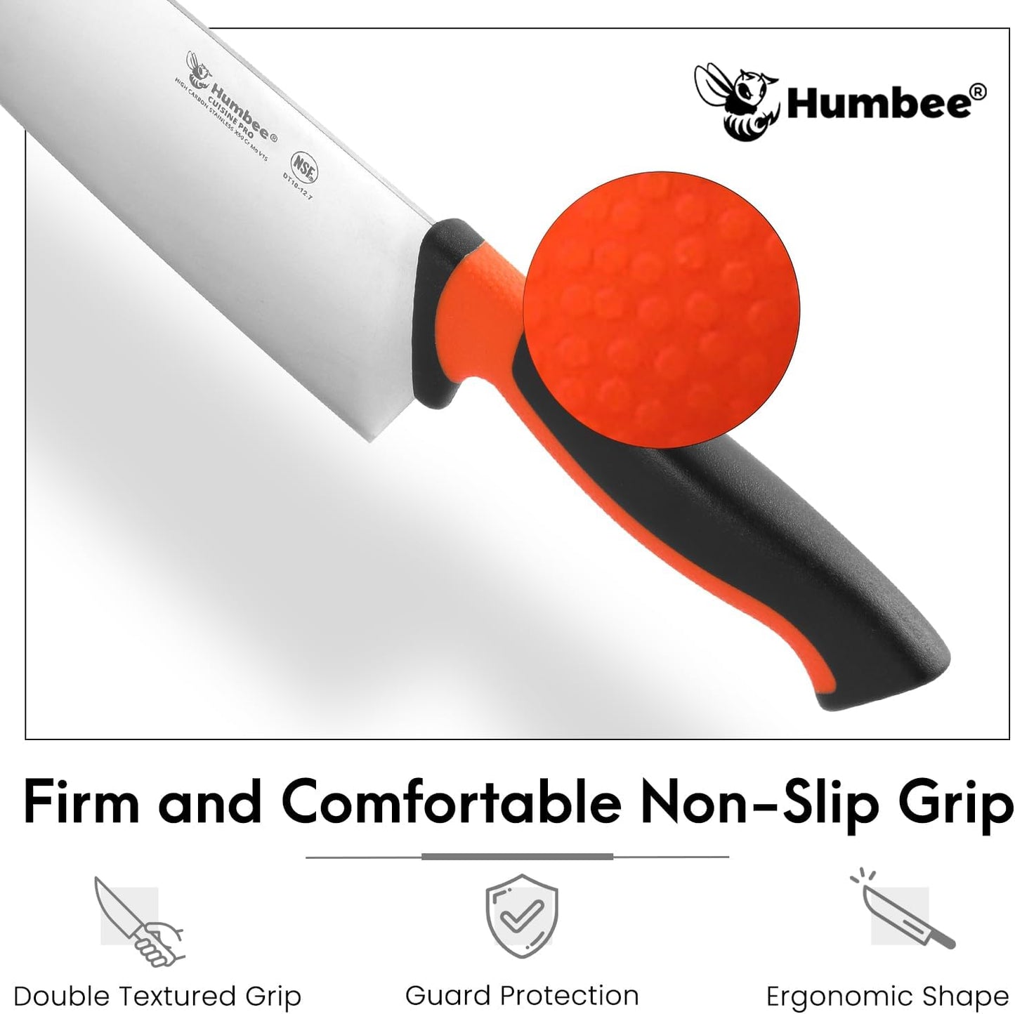7.5-Inch Nakiri Knife, High Carbon Stainless Steel Hollow Grind Blade, Razor Sharp Edge, Ergonomic Non-Slip Handle, Cleaver Style, DT-50 Series, Orange