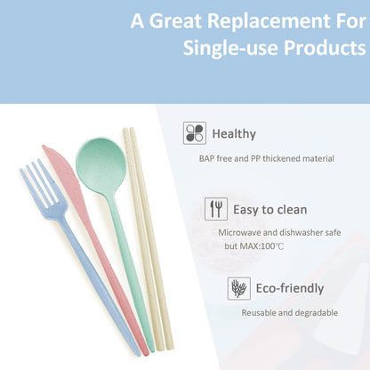 Black Portable Flatware Cutlery Set, TWUTGAYW Stainless Steel Travel Utensils with Case, Reusable Chopsticks Knife Spoons and Forks Set, Gold Camping Utensils Set for Lunch, Office, School, Picnic