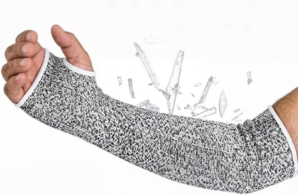 Cut Resistant Arm Sleeves with Thumb Hole – Protective Work & Gardening Sleeves for Welding, Kitchen, Pet Grooming, Thin Skin, Bruising – 1 Pair Grey