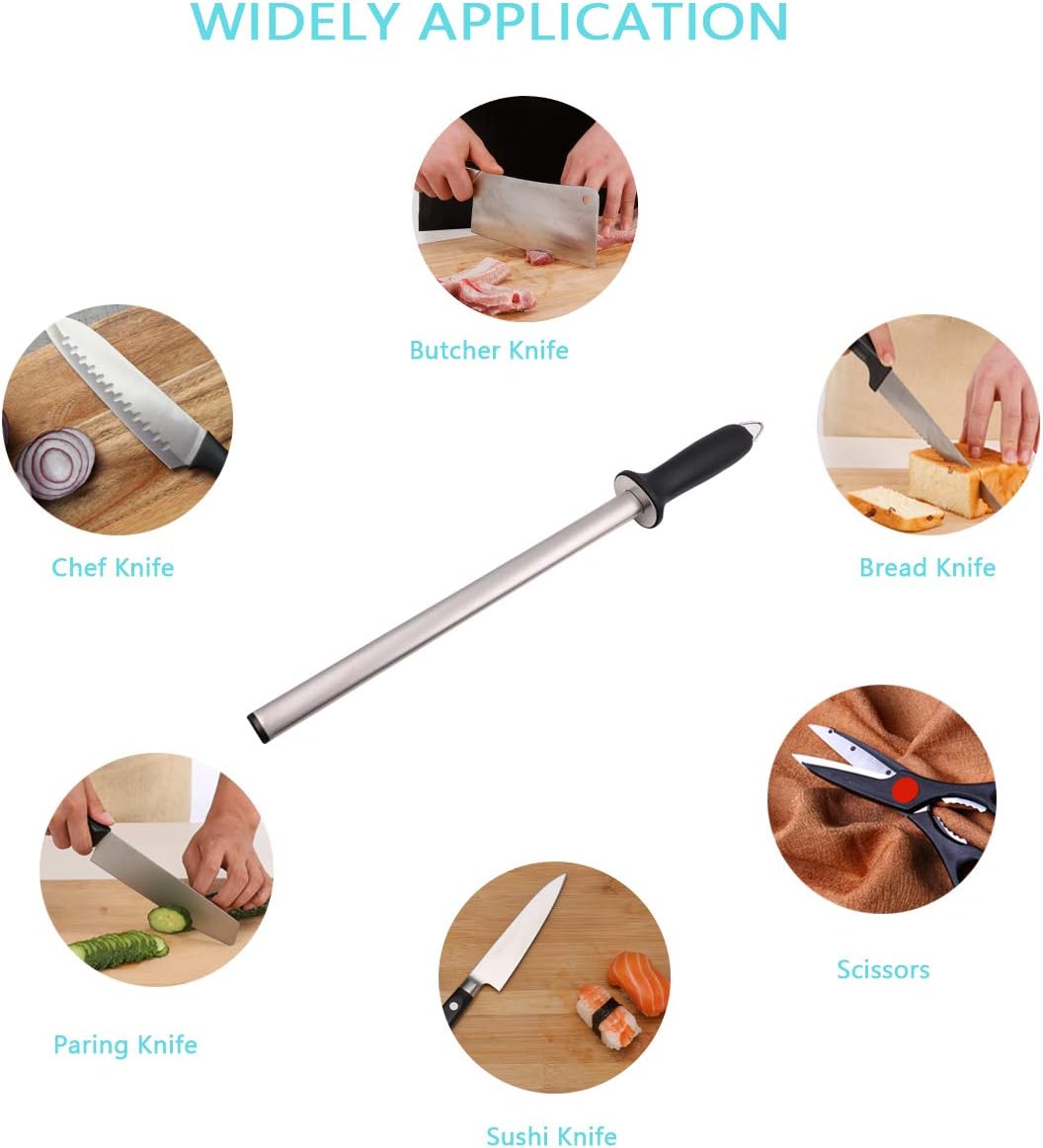 12inch Diamond Houselold Sharpening Rod, Professional Kitchen Knife Sharpener Steel, Premium Knife Blades Honer, Ideal for Master Chef, Home Cooking and Hunting, 600# Grit, Oval