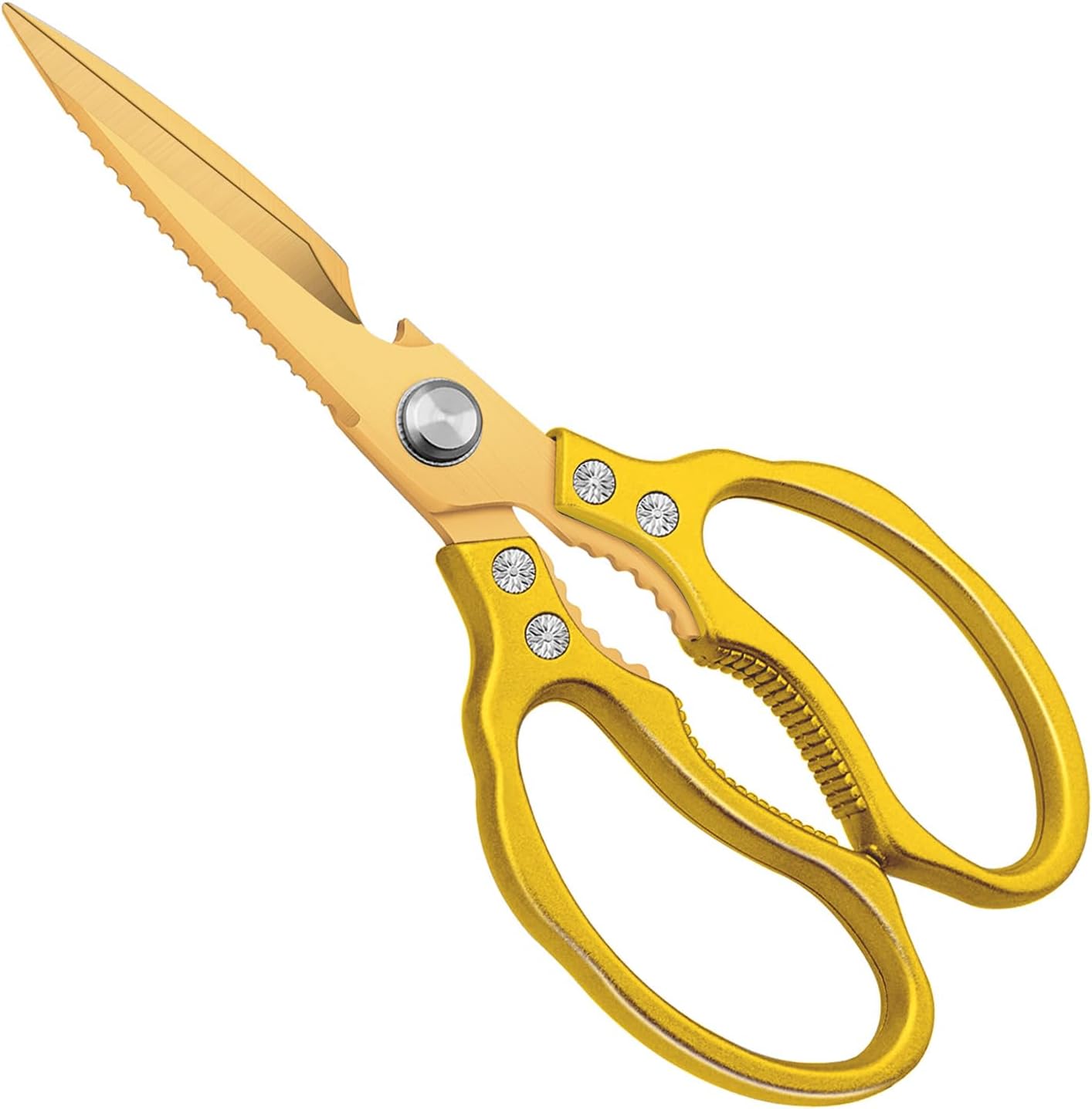 CGBE Kitchen Scissors All Purpose Heavy Duty, Ultra Sharp Stainless Steel Kitchen Shears Dishwasher Safe, Cooking Shears for Chicken, Poultry, Fish, Meat, Herbs & Grapes with Non-Slip Grips - Gold