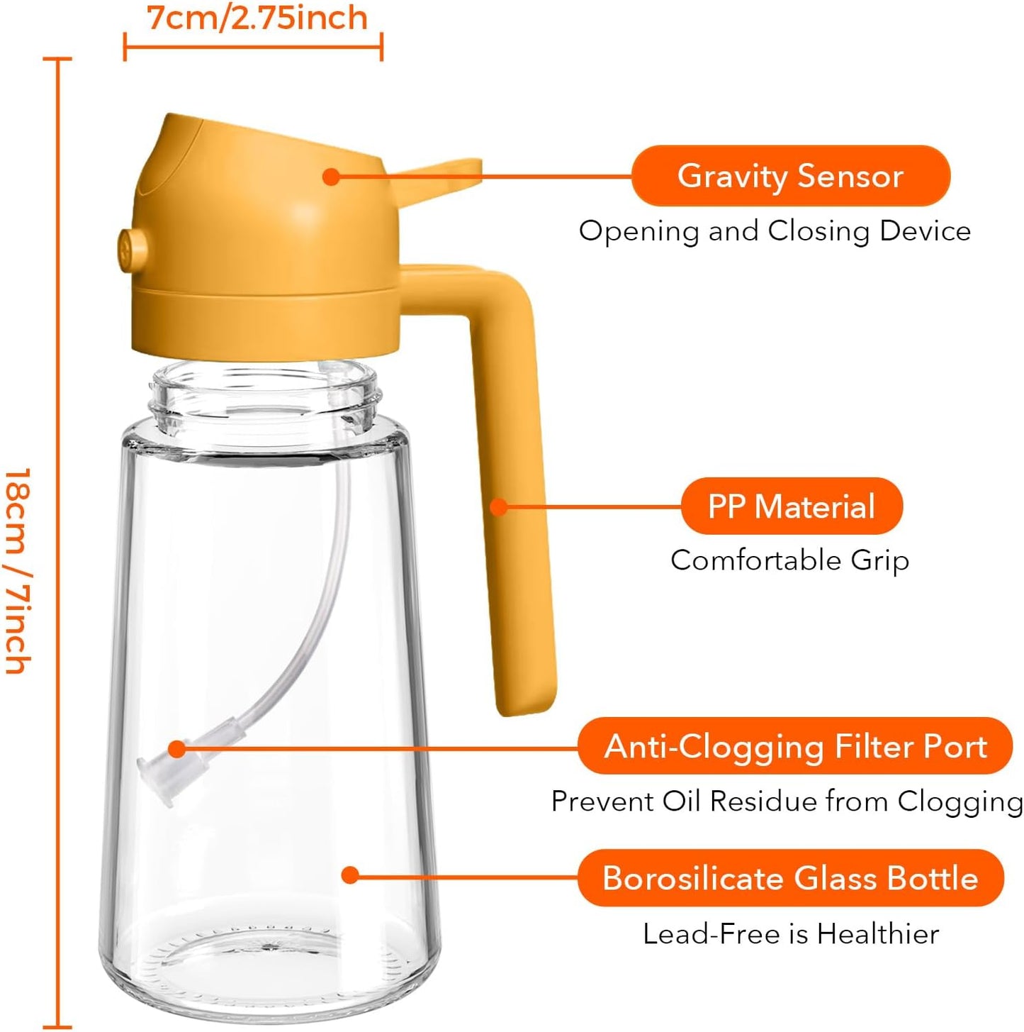 YARRAMATE 16oz/470ml Glass Olive Oil Sprayer for Cooking with Stickers, 2 in 1 Oil Dispenser for Kitchen Gadgets, Food Grade Premium Spray Bottle for Salad, Frying, BBQ (Creamy White)