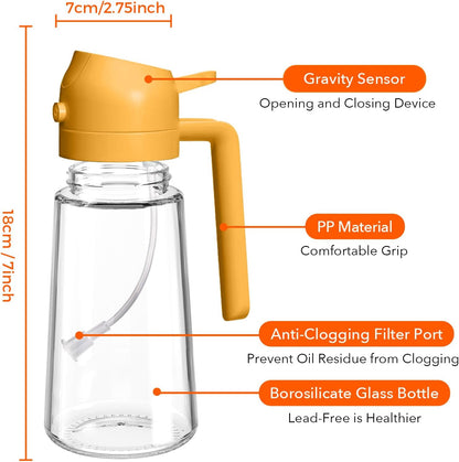 YARRAMATE 16oz/470ml Glass Olive Oil Sprayer for Cooking with Stickers, 2 in 1 Oil Dispenser for Kitchen Gadgets, Food Grade Premium Spray Bottle for Salad, Frying, BBQ (Creamy White)