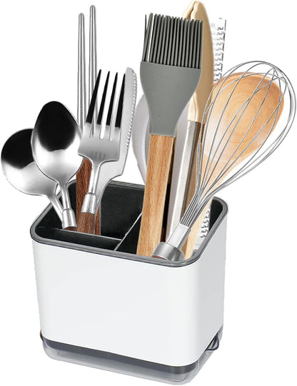 Cutlery Drainer, Utensil Holder Sink Caddy Dish Drying Rack, Kitchen Organizer Accessories for Flatware Silverware Chopsticks Knives Forks Spoons Spatula(Light Green)