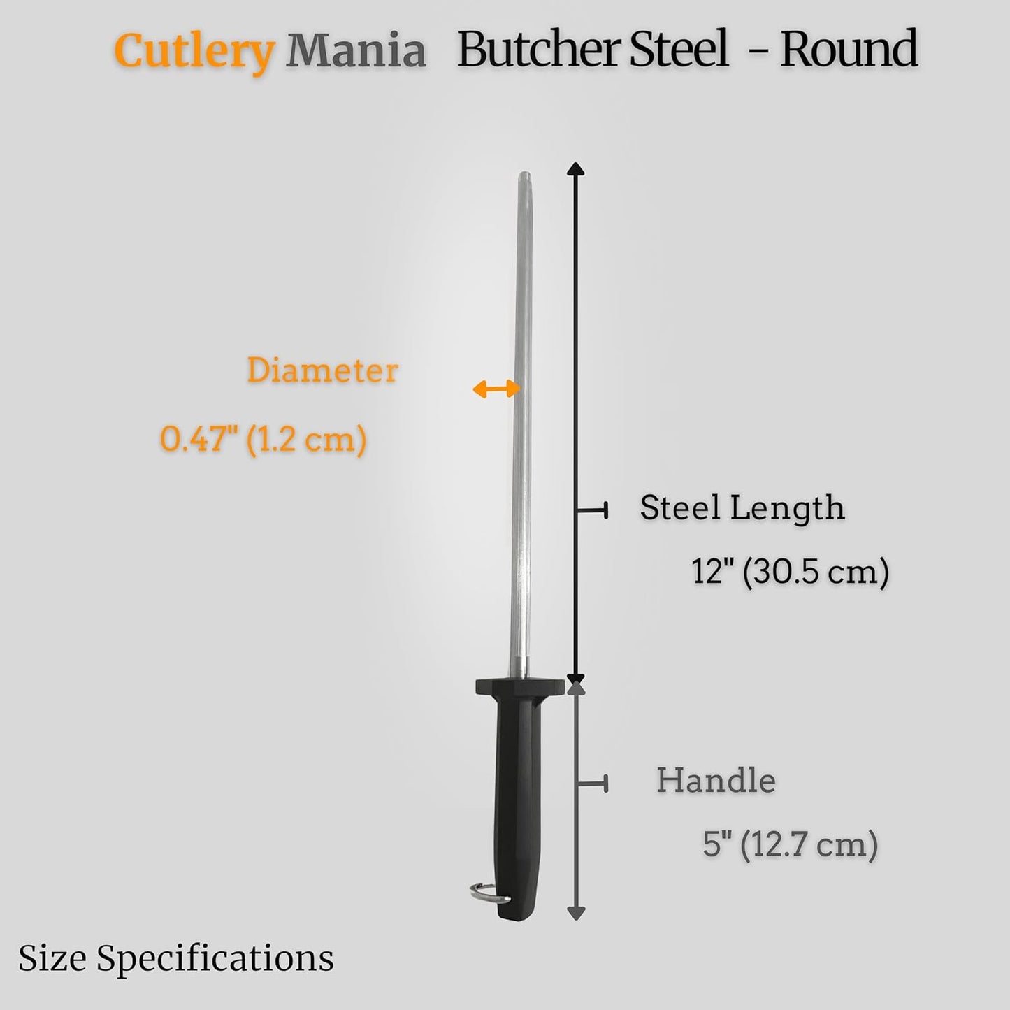 Professional Butcher’s Honing Steel – Round Rod for Chefs, Meat Cutters, and Home Kitchens – Carbon Steel Knife Alignment Tool with Non-Slip Handle (14 inch)