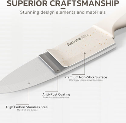 Knife Set, Astercook 22-Piece Kitchen Knife Set with Built-in Sharpener Block, High Carbon Stainless Steel Knives, Dishwasher Safe, Non-Slip Handle, Elegant Cream White Design, Perfect Holiday Gifts