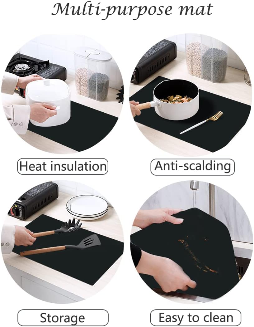 emolife Thick Silicone Mats for Kitchen Counter, 23.6"x15.7" Large Heat Resistant Mat for Countertop Protector, Non-Slip, Multipurpose Mat (Black)