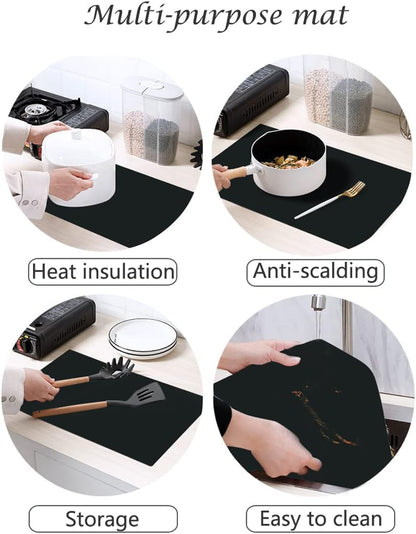 emolife Thick Silicone Mats for Kitchen Counter, 23.6"x15.7" Large Heat Resistant Mat for Countertop Protector, Non-Slip, Multipurpose Mat (Black)
