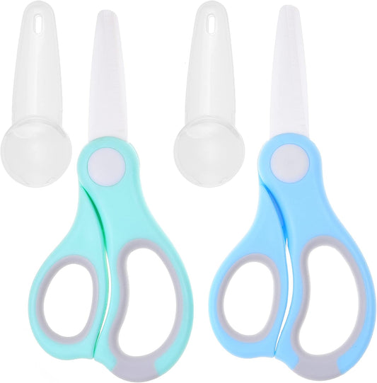 Ceramic Baby Food Scissors - Portable Shears - Healthy Food Cutter with Dust Cover and Storage Case - Cuts Meat, Chicken, Vegetables, Fruits (2-Pack)
