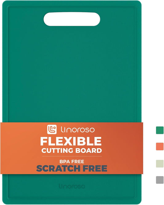 Linoroso Flexible Kitchen Cutting Board - Made from BPA Free Material - Cutting Mark Prevention, 10x14 Inches, Non-Slip Design - Easy-Care Kitchen Essential, Orange