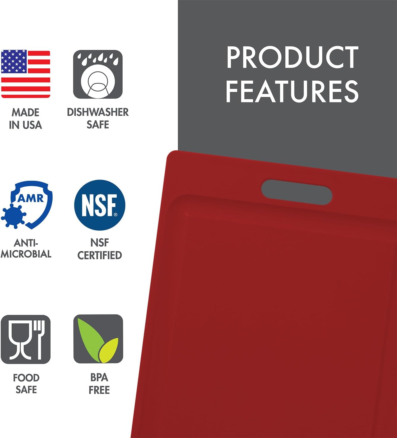 Dexas 4-Pack NSF Certified Polysafe Cutting Boards with Handle, 11 x 14.5 Inches, Reversible Kitchen Cutting Board, Assorted Colors