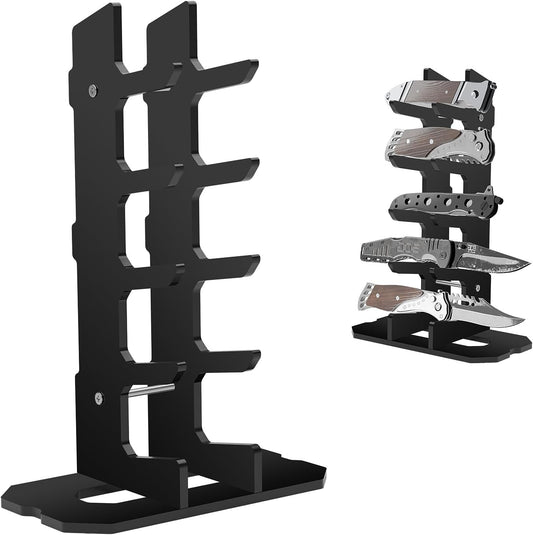 Cosmos Acrylic Knife Display Stand, Pocket Knife Holder EDC Knife Organizer Rack Folding Knife Display Case Multitool Storage Shelf Dagger Stand for Collection, Home Decoration (Solid Black)