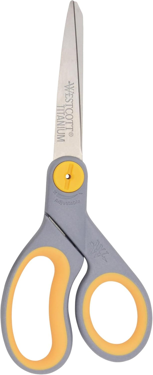 Westcott 8” Titanium Bonded Scissors with Adjustable Glide and Soft Handle, 2-Pack- Durable Multipurpose Scissors for Office, Home, and School Use, Sharp Precision Blades for Everyday Cutting