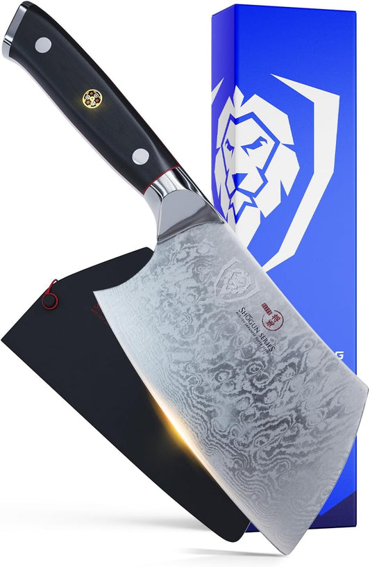 Dalstrong Meat Cleaver Knife - 7" - Shogun Series ELITE - Razor Sharp - Japanese Super Steel - Damascus Knife - Hammered Finish - Heavy Duty Gift Cooking Knife - w/Sheath