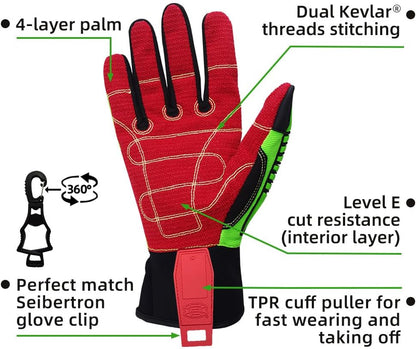Seibertron High-Vis Series Cut Resistant Reducing Anti-Impact Mechanics Heavy Duty Safety Rescue Oil and Gas Gloves