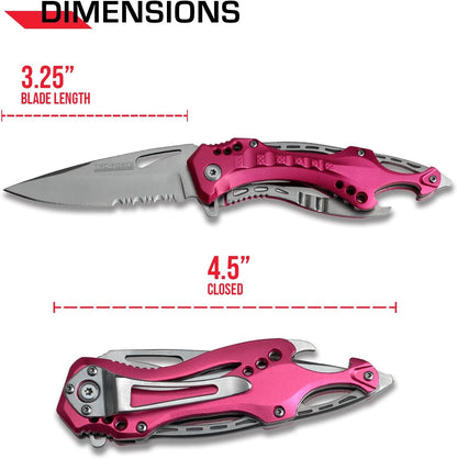 Tac-Force Folding Pocket Knife, 3.25-inch Serrated Blade, Orange Aluminum Handle, 7.75-inch Overall Length TF-705EM