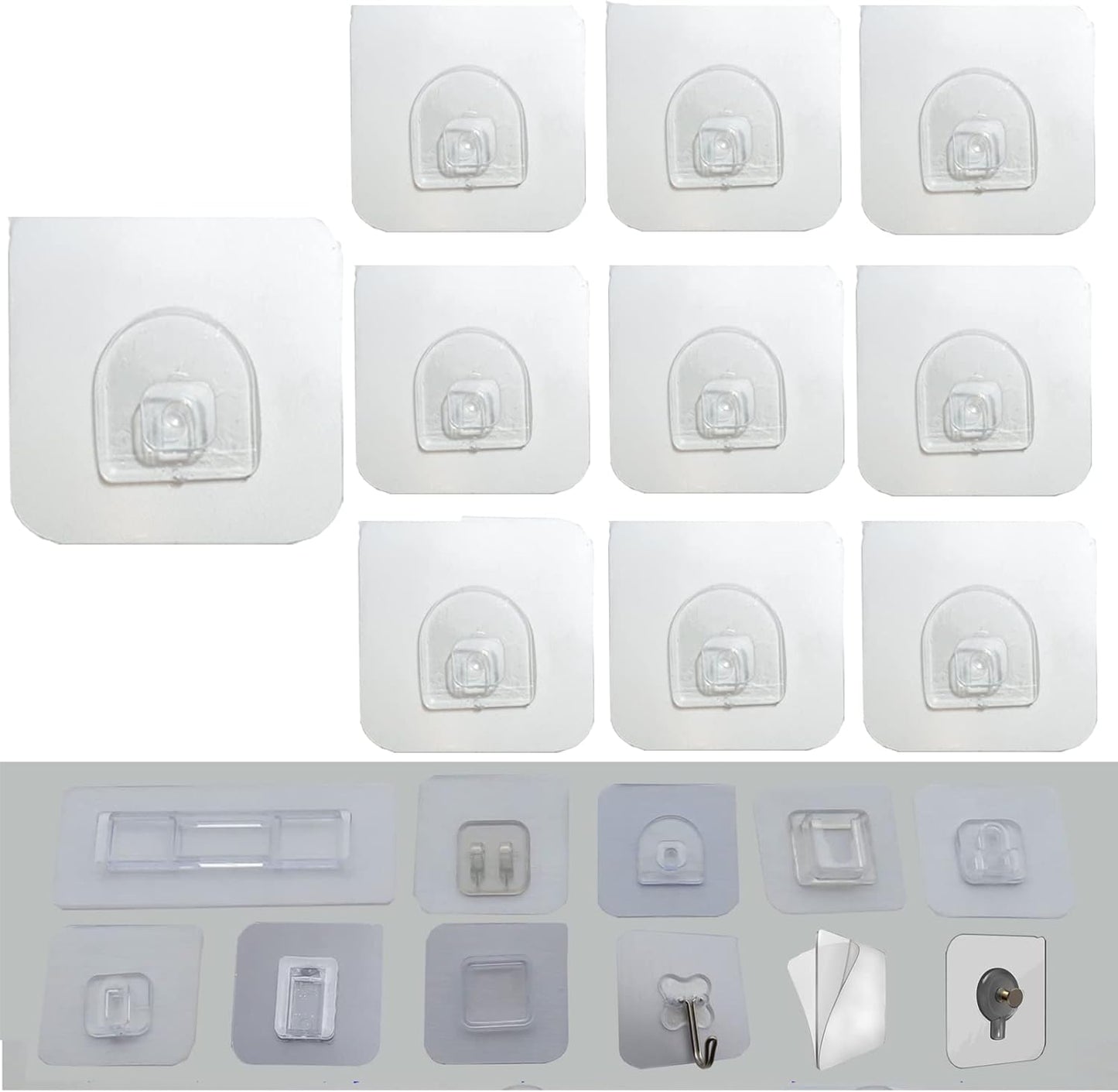 12 PCS Wall Mounted Replacement Sticky pads for Kitchen Bathroom Shower Caddy Organizer Rack Holder Nail Free Adhesive Hooks (Square)