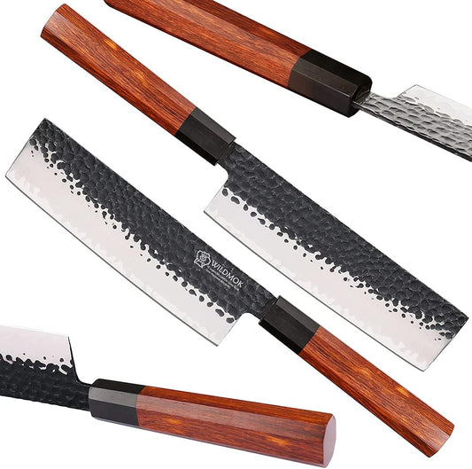 WILDMOK 9 Inch Kiritsuke Chef Knife 3 Layers 9Cr18MoV Clad Steel, Forged Gyuto Kitchen Knife with Octagonal Handle - Jiao Series