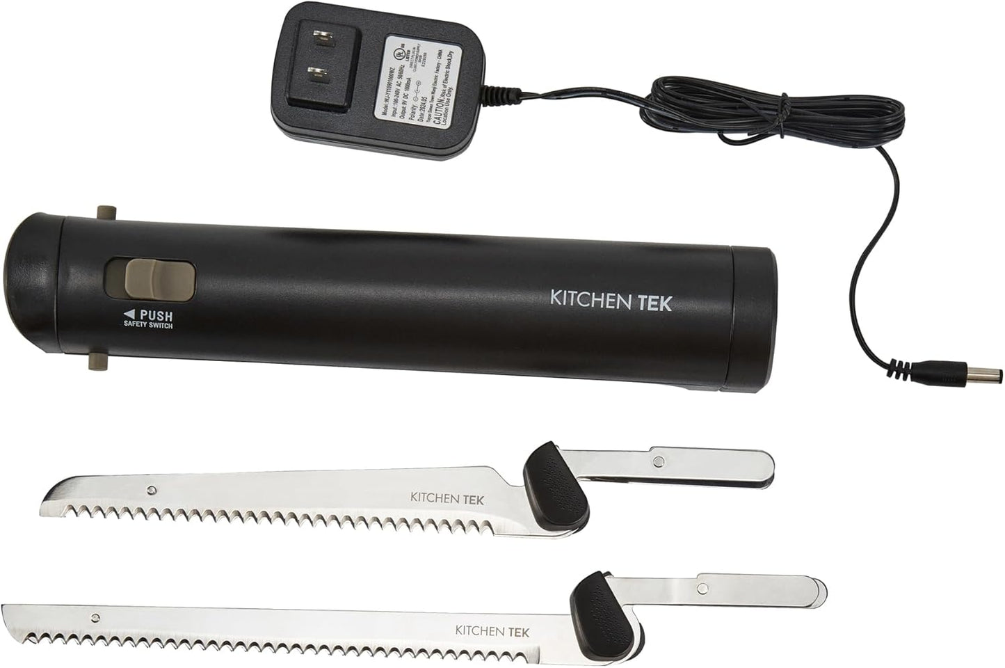 Restaurantware-Kitchen Tek Electric Knife Set, 1 Electric Knife With Motorized Handle - Includes 1 Bread and 1 Carving Tool, 1 Case, Black Plastic Food Cutter With Stainless Steel Blades