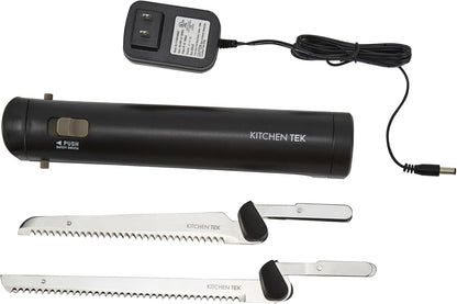 Restaurantware-Kitchen Tek Electric Knife Set, 1 Electric Knife With Motorized Handle - Includes 1 Bread and 1 Carving Tool, 1 Case, Black Plastic Food Cutter With Stainless Steel Blades