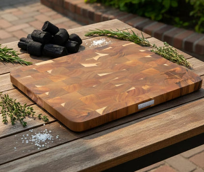 KANKA Grill End Grain Cutting Board Butcher Block – 100% Natural Acacia Wood, Non-Slip, Knife-Friendly Thick Checkered Chopping Board for Kitchen, Meat & Chef Prep – 17 x 12 x 1.4 Inches (Large)