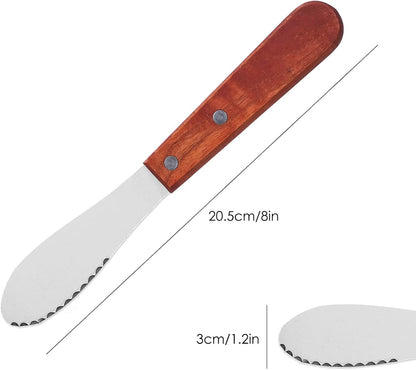DaKuan 8 Inch, 6 Pack Stainless Steel Straight Edge Wide Butter Spreader with Wood Handle, 8 Inch Sandwich Cream Cheese Condiment Knives