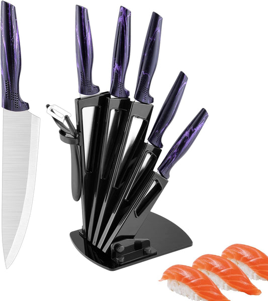 Professional 6-Piece Kitchen Knife Set with Acrylic Block - Knives Set for Kitchen, Universal Knife Block, Utility Knife Block Set, New Home Essentials, Apartment Essentials, Dishwasher Safe