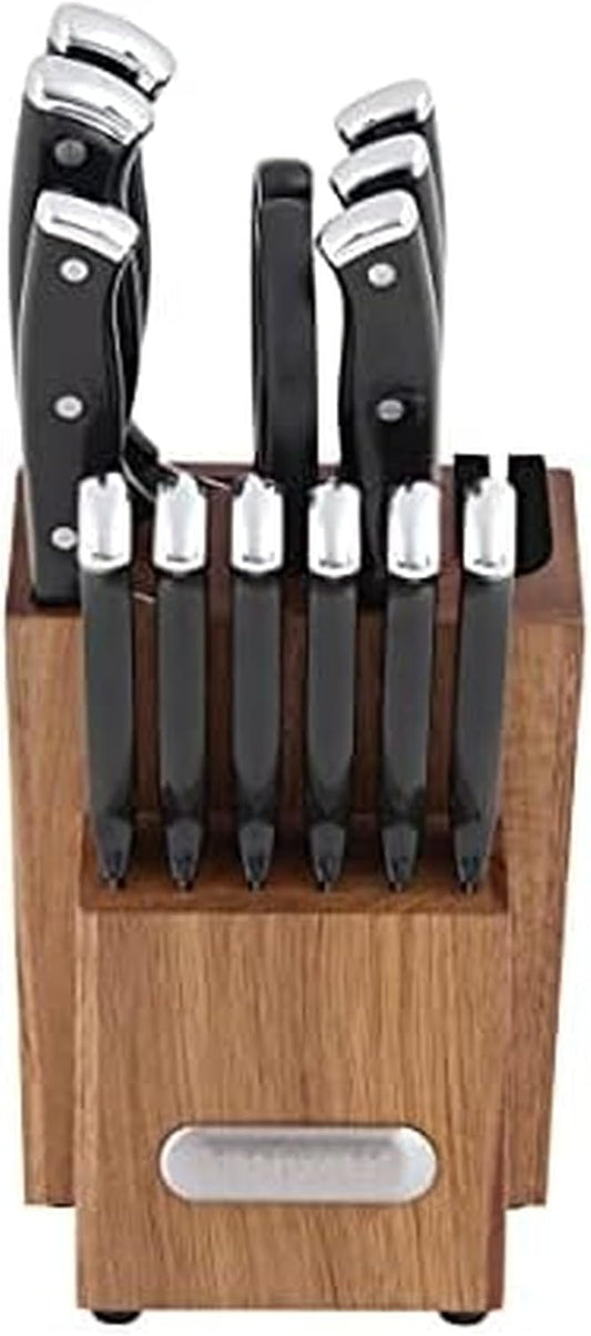 Farberware Edgekeeper Triple Riveted Knife Block Set with Built in Sharpener, 14-Piece, White