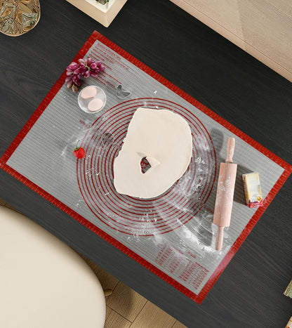Non-slip Silicone Pastry Mat Extra Large with Measurements 28''By 20'' for Silicone Baking Mat, Counter, Dough Rolling, Oven Liner,Fondant/Pie Crust By Folksy Super Kitchen Red