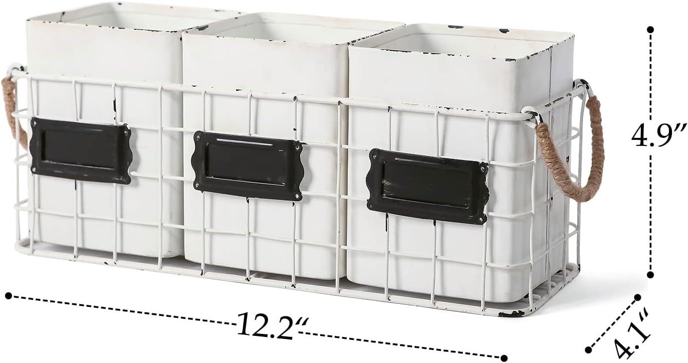 NIKKY HOME Farmhouse 3 Compartment Galvanized Flatware Cutlery Caddy Countertop Silverware Holder for Spoons, Knives, Forks - Silver