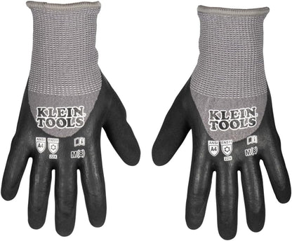 Klein Tools Winter Work Gloves, Knit Dipped ANSI A4 Cut-Resistant, Sandy Latex Coated, Fleece-Lined, Touchscreen Capable